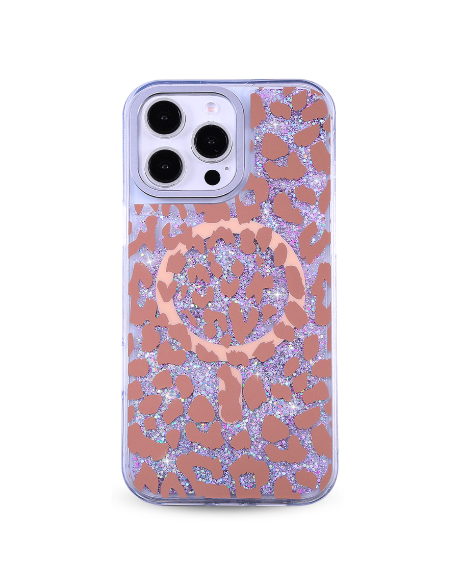 Pink Leopard Glitter MagSafe Phone Case